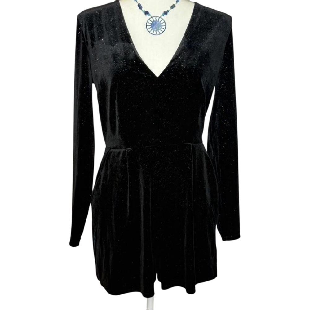 Candie's Black velvet mini shorts romper multicolored shimmer glitter sparkles